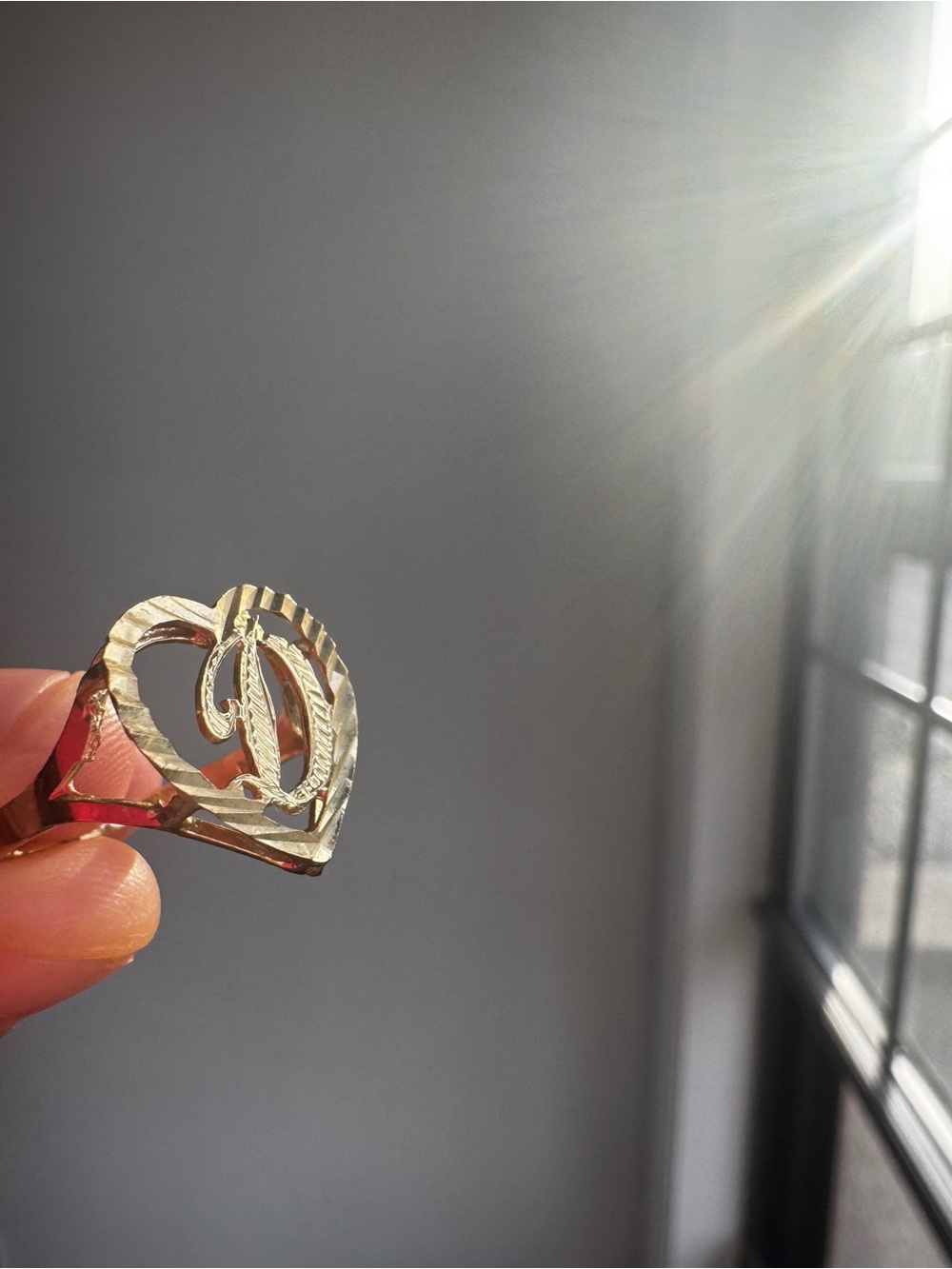 Gold Heart Initial D 10K Ring - Elegant Women's Jewelry